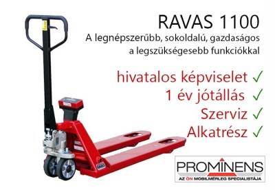 RAVAS 1100 - mérleges raklapemelő - hidraulikus kézi raklapemelő, békamérleg digitális mérleggel, egyedi mértetek, speciális hosszúság és szélesség